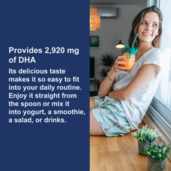 Bottle with DHA dosage marks showing 2,270 mg per teaspoon.