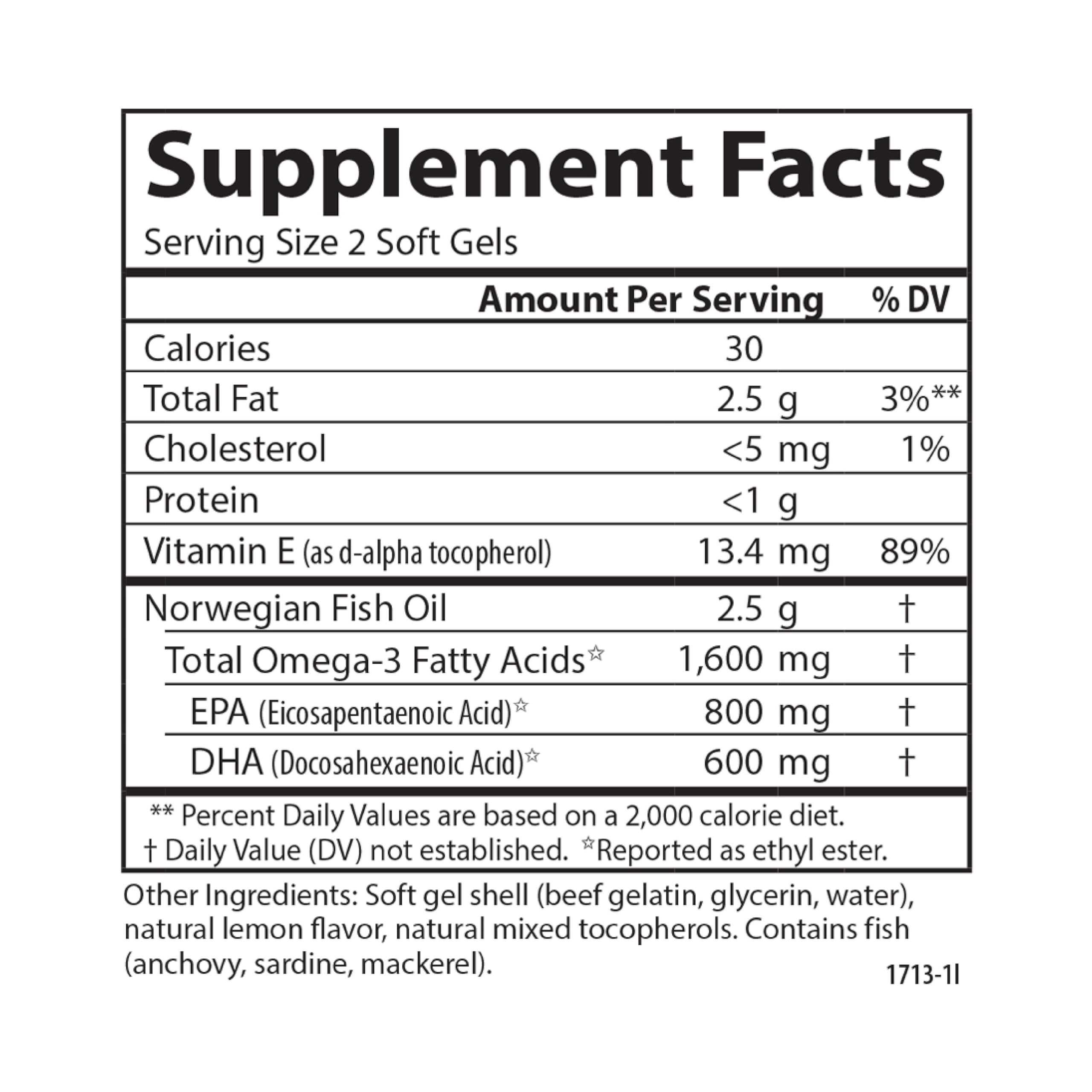 Carlson Elite Omega-3 Gems non-GMO certification icon on packaging.
