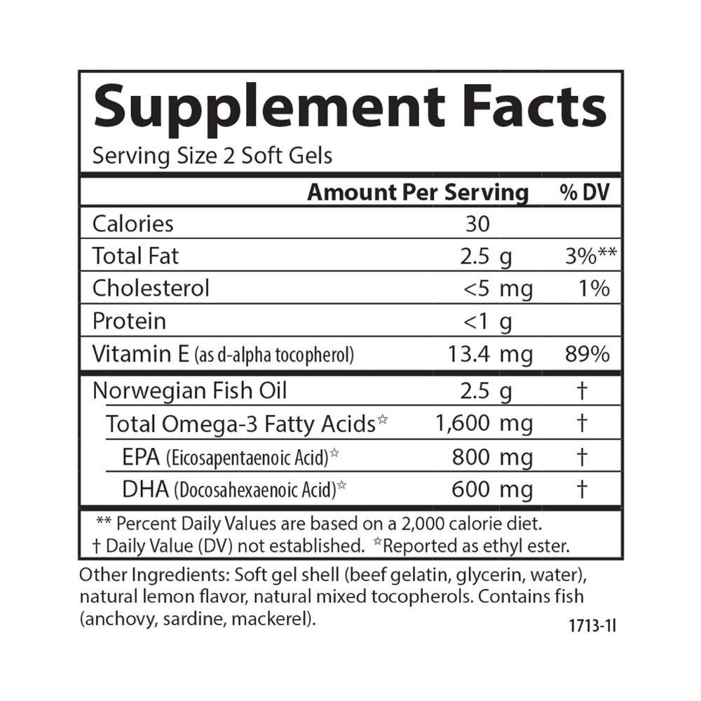 Carlson Elite Omega-3 Gems non-GMO certification icon on packaging.