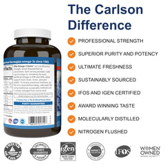 Carlson Elite Omega-3 Gems softgels close-up highlighting lemon flavor for easy daily use.