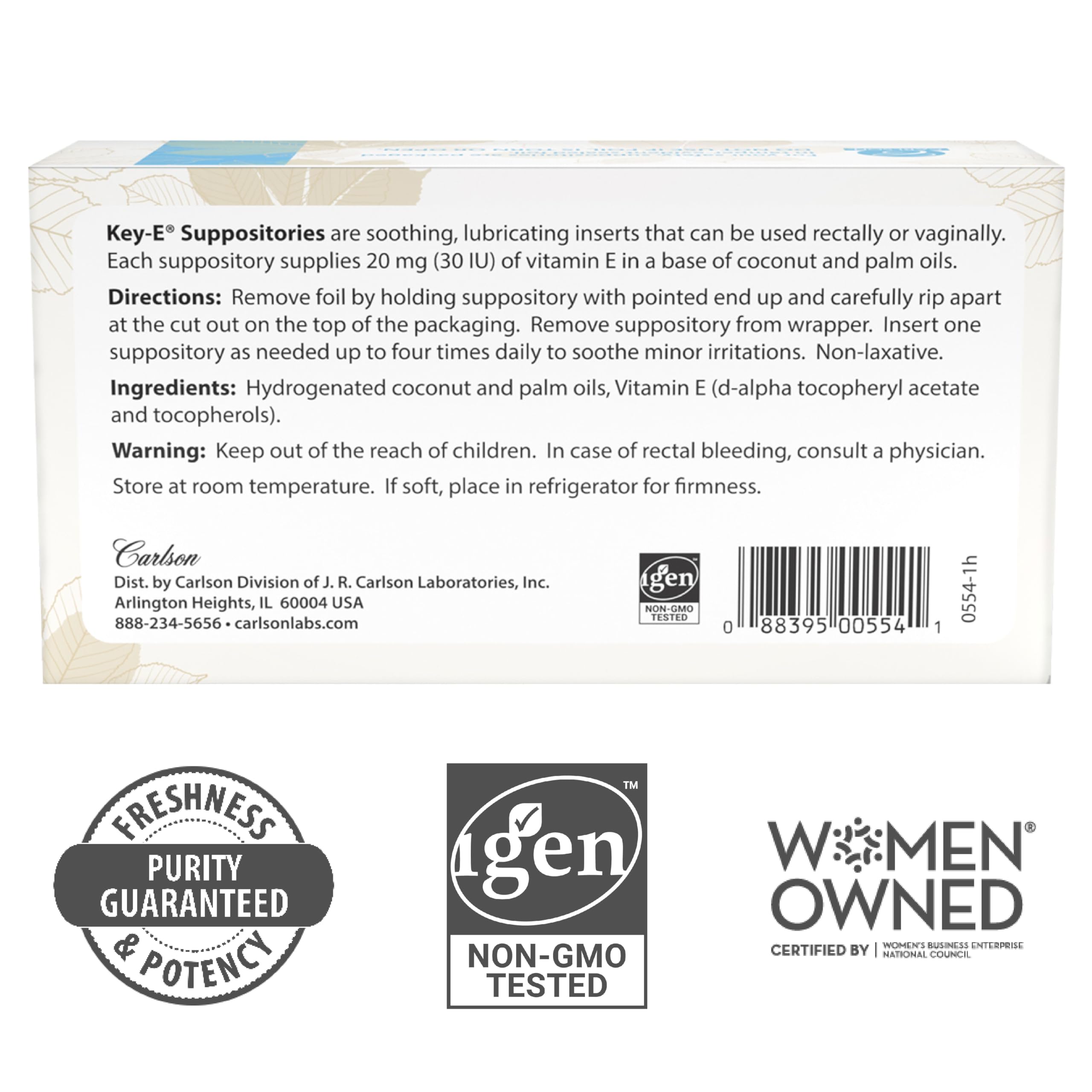 Carlson Key-E suppositories contain no artificial dyes or scents