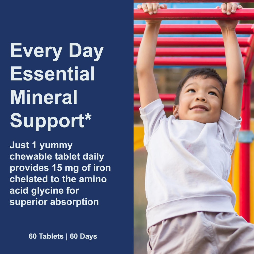 Carlson Kid's Chewable Iron nutrition label highlights 15 mg per serving.