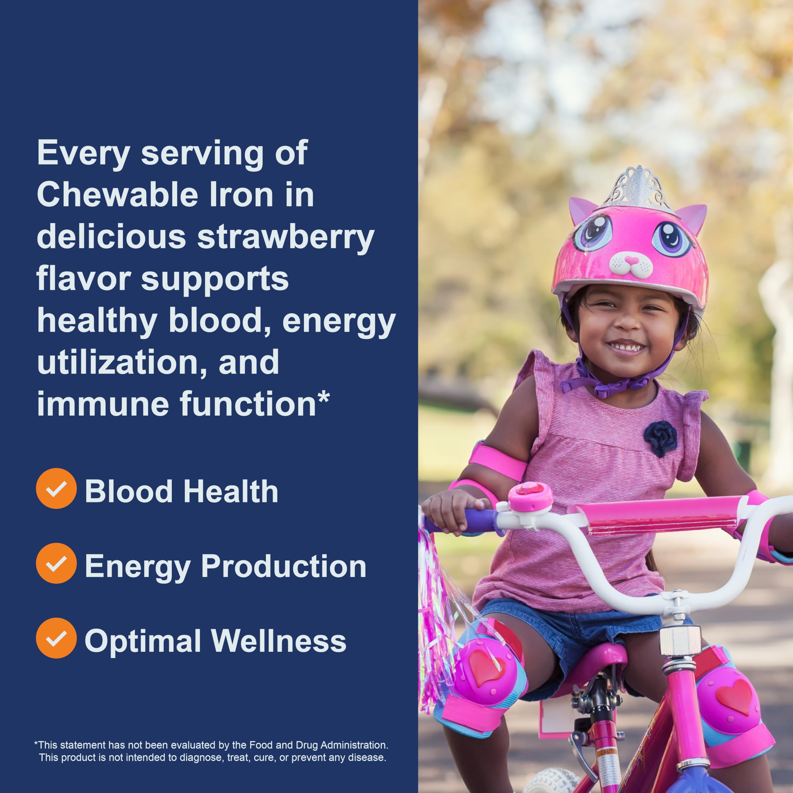 Carlson Kid's Chewable Iron strawberry flavor tablets show kid-friendly taste.