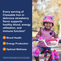 Carlson Kid's Chewable Iron strawberry flavor tablets show kid-friendly taste.