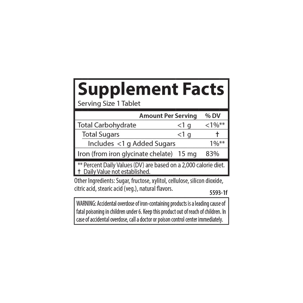 Carlson Kid's Chewable Iron chews on hand illustrate easy daily intake.