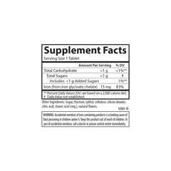 Carlson Kid's Chewable Iron chews on hand illustrate easy daily intake.