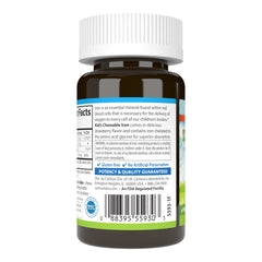 Carlson Kid's Chewable Iron label closeup reveals modern design and ingredient clarity.