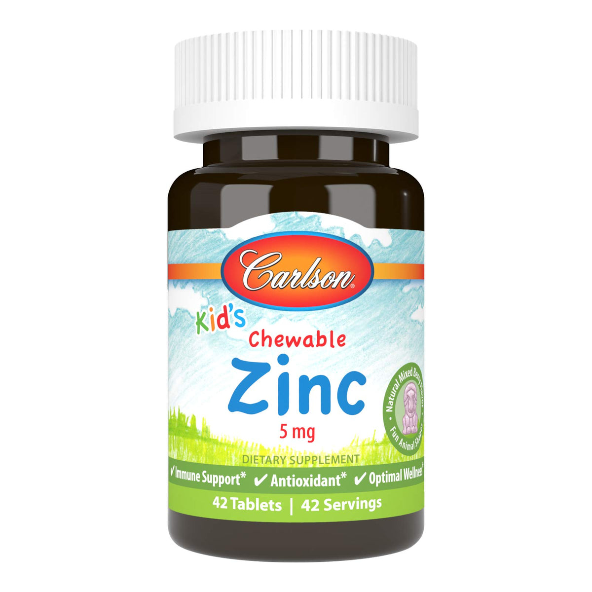 Carlson Kids zinc 5 mg bottle for daily immune-friendly snacking