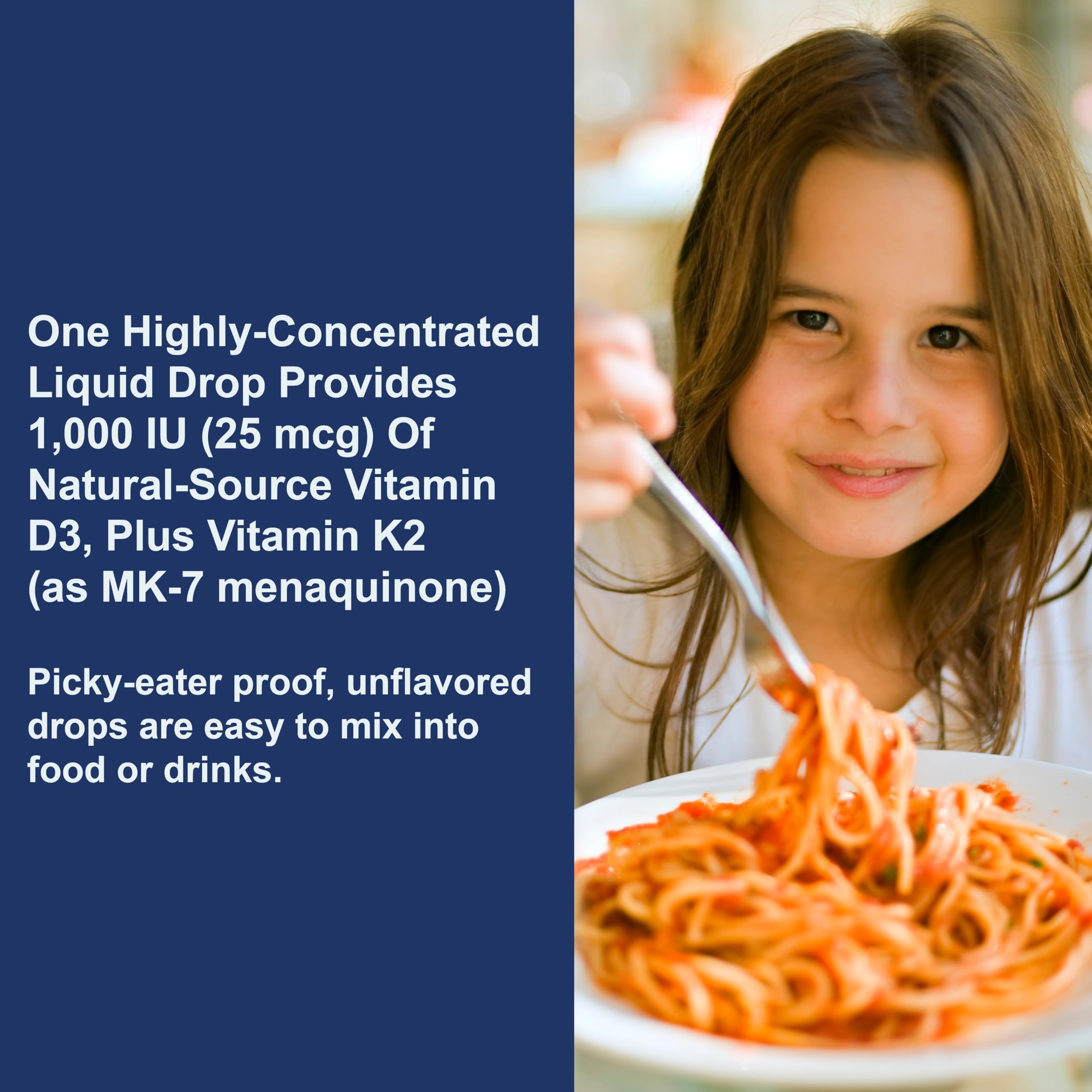 Carlson Kid's D3+K2 drops label highlights 1000 IU D3 and 22.5 mcg K2.