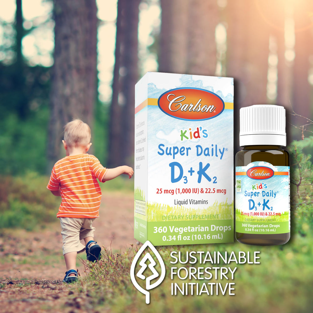 Carlson Kid's D3+K2 drops unflavored format blends into drinks smoothly.