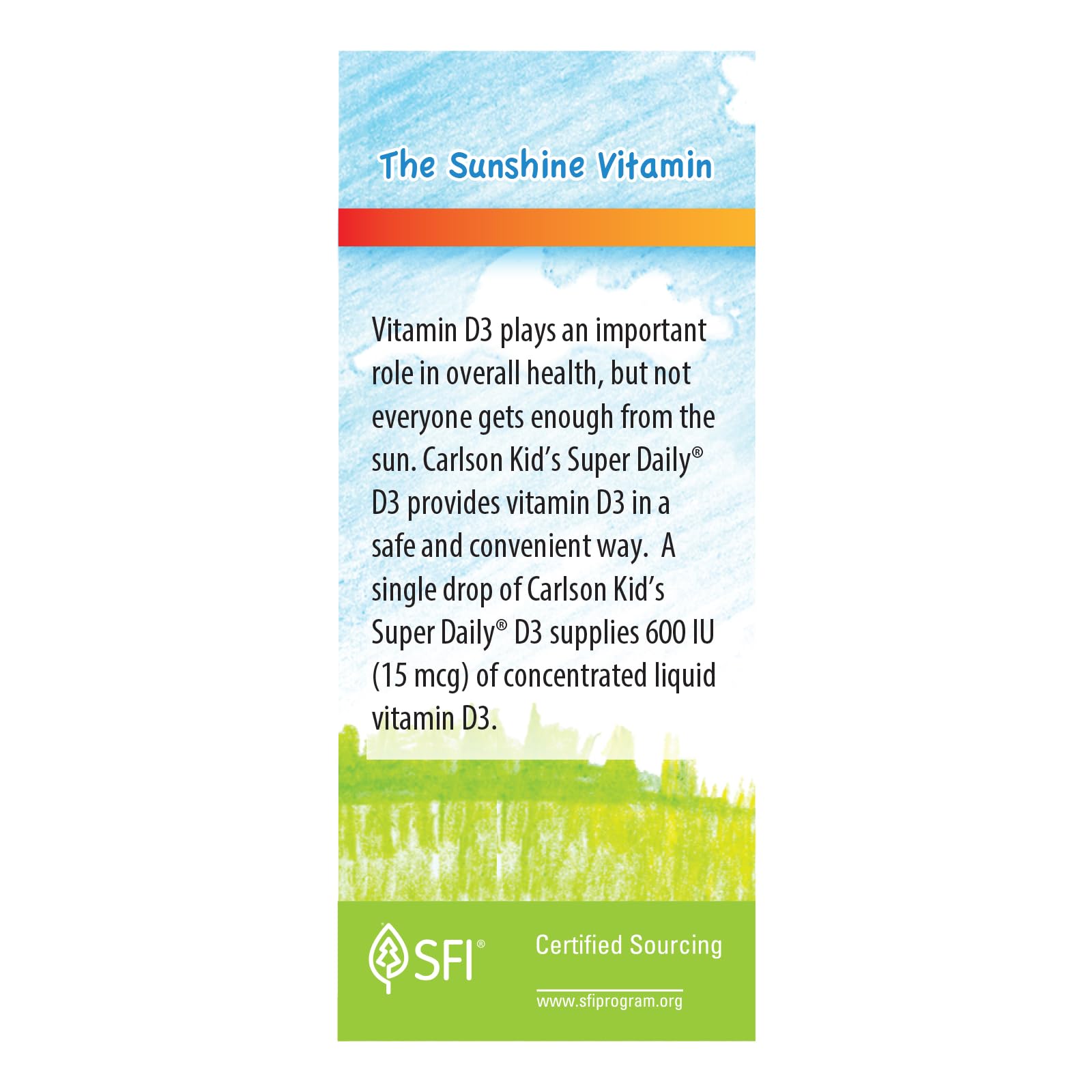 Carlson Kid's Super Daily D3 dosed drop illustrating single-dose convenience.