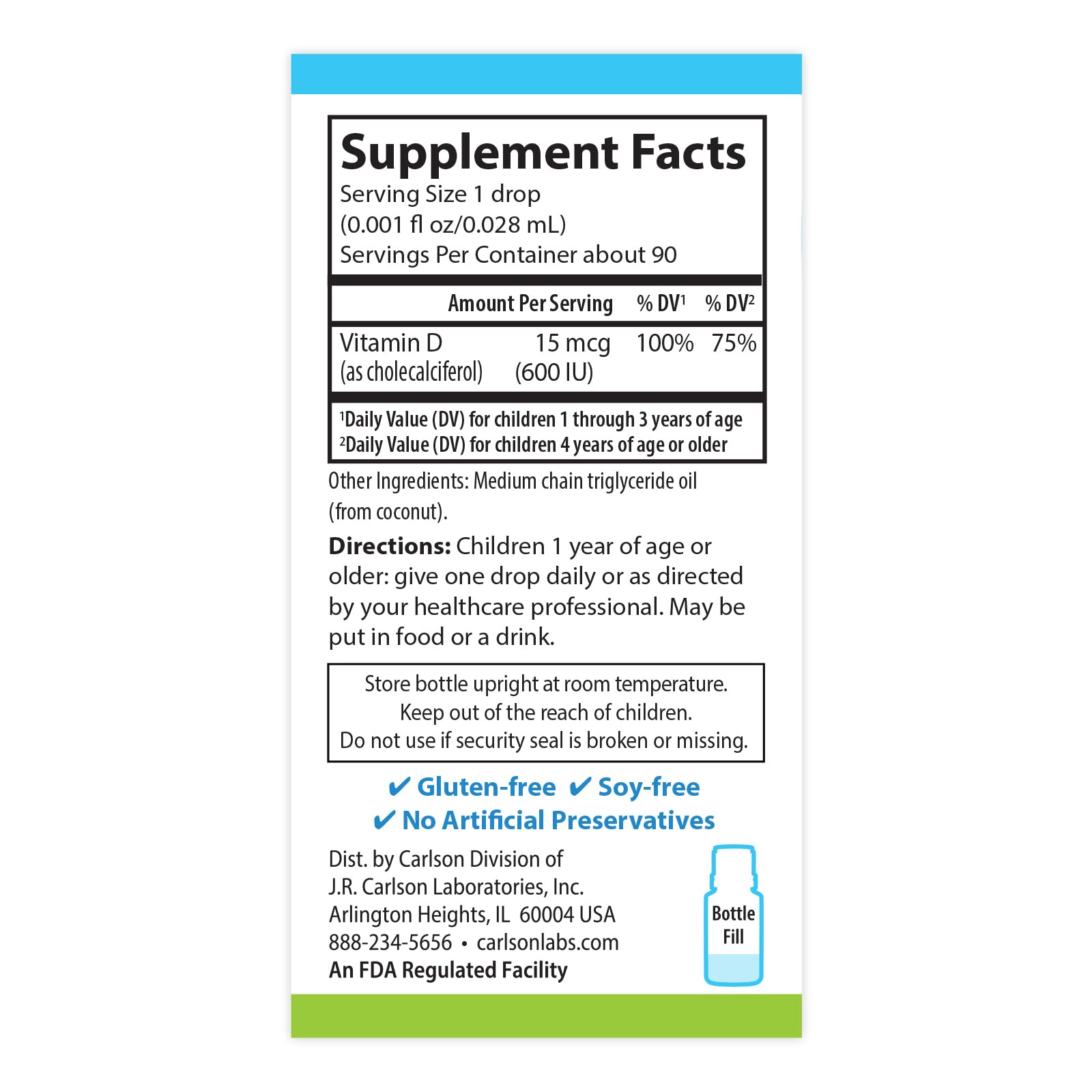 Carlson Kid's Super Daily D3 unflavoured liquid ready to mix with food.