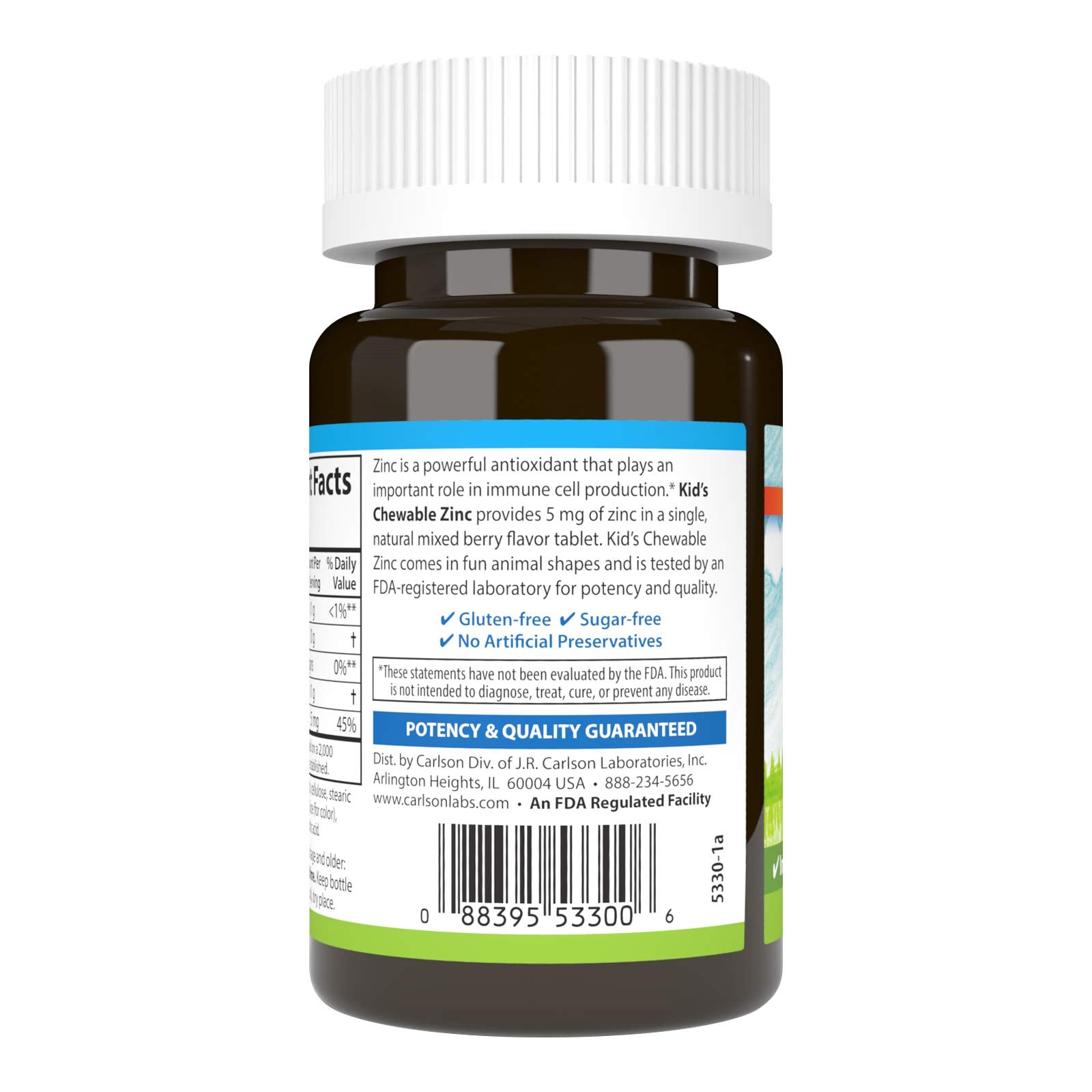 Carlson Kids zinc animal-shaped chews emphasize fun shape for easy daily use