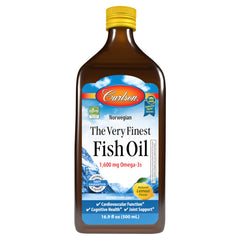Carlson lemon fish oil bottle ready to boost daily omega-3 intake.