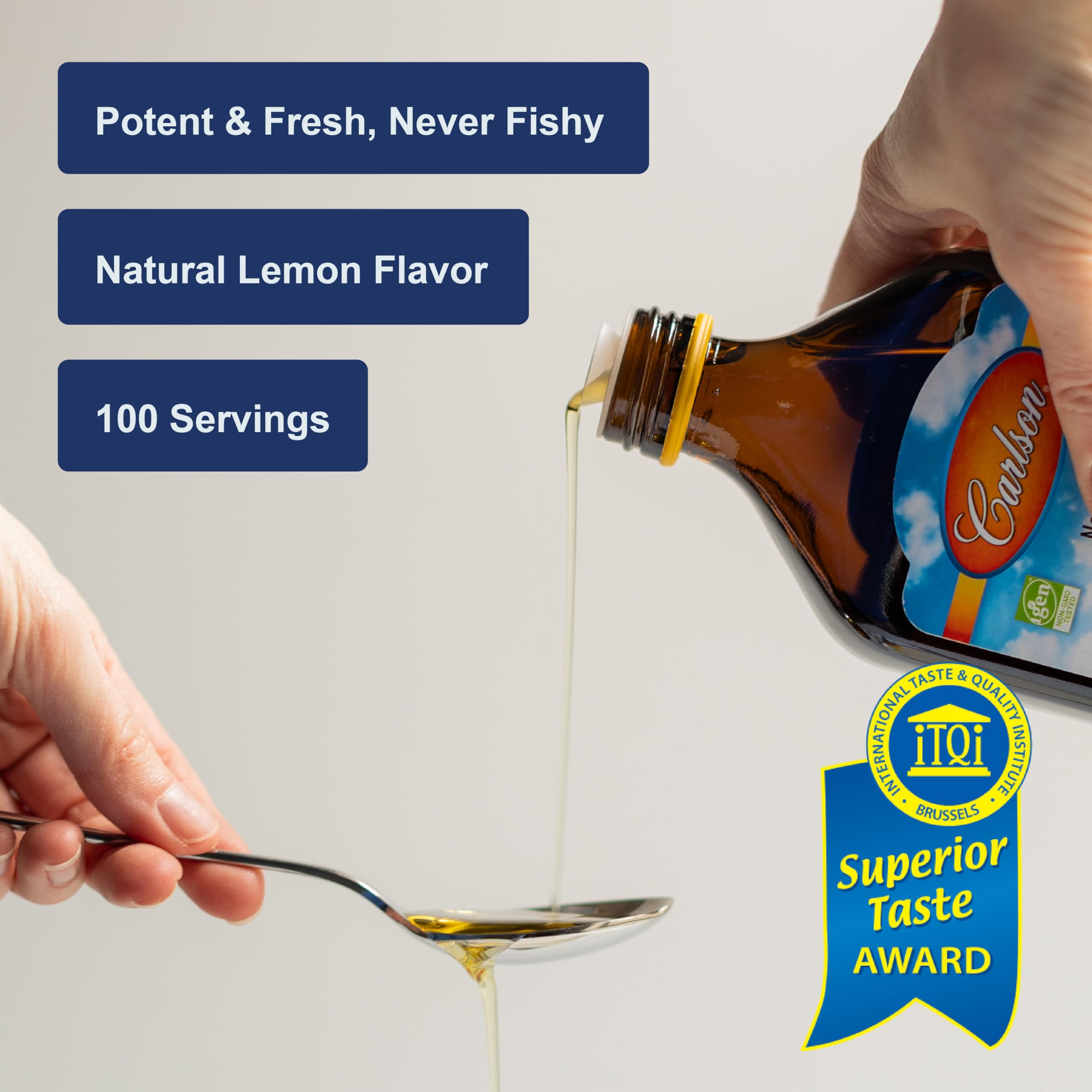Carlson lemon-flavored fish oil with lemon wedge for flavor pairing.