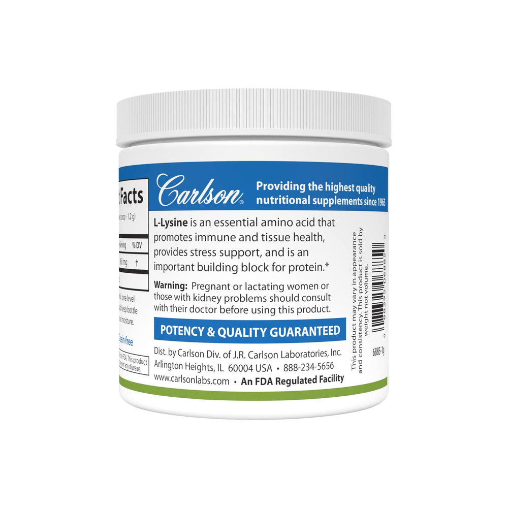 Carlson L-Lysine Powder mixed into shake illustrates easy daily use.