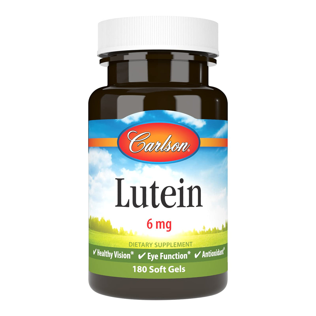 Carlson Lutein 6mg bottle on kitchen counter for daily eye health.