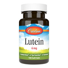 Carlson Lutein 6mg bottle on kitchen counter for daily eye health.