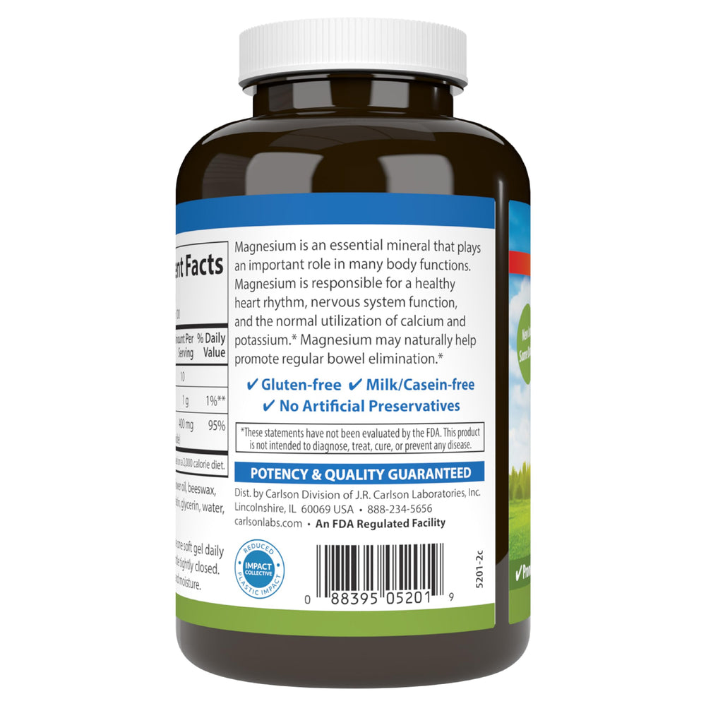 Carlson Magnesium Gels bottle-on-desk demonstrates easy routine integration