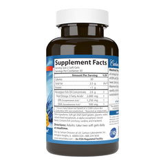 Carlson Maximum Omega 2000 lemon softgels closeup showing flavor and texture.