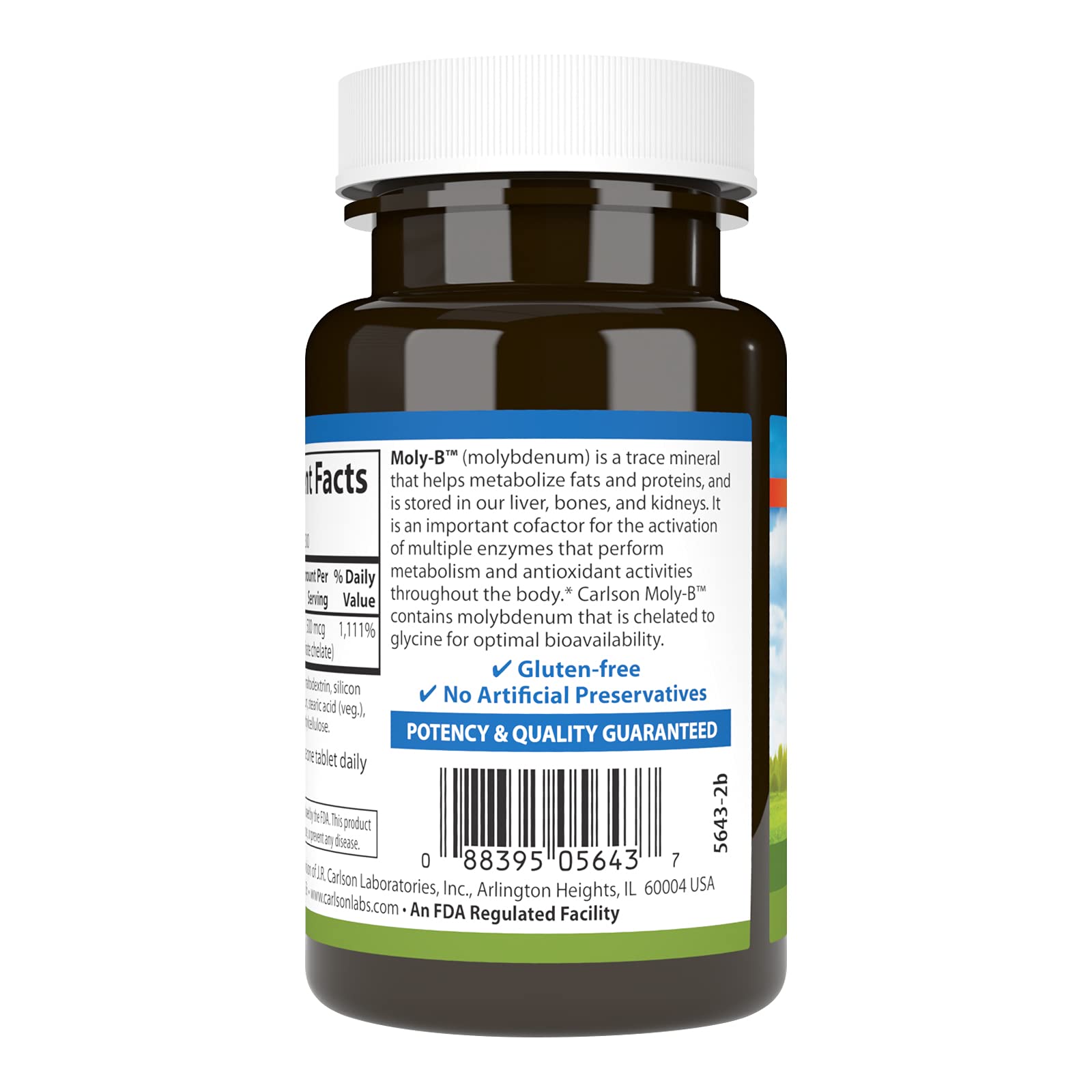 Carlson Moly-B capsules arranged to illustrate vegetarian tablet form.