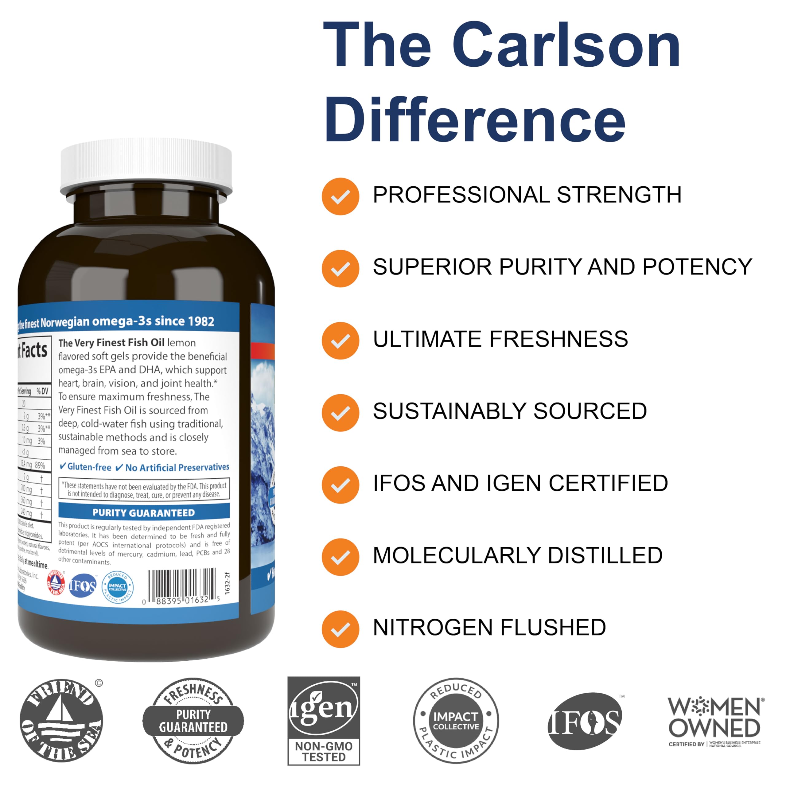 Close-up of Carlson omega-3 capsules highlighting lemon flavor for daily use
