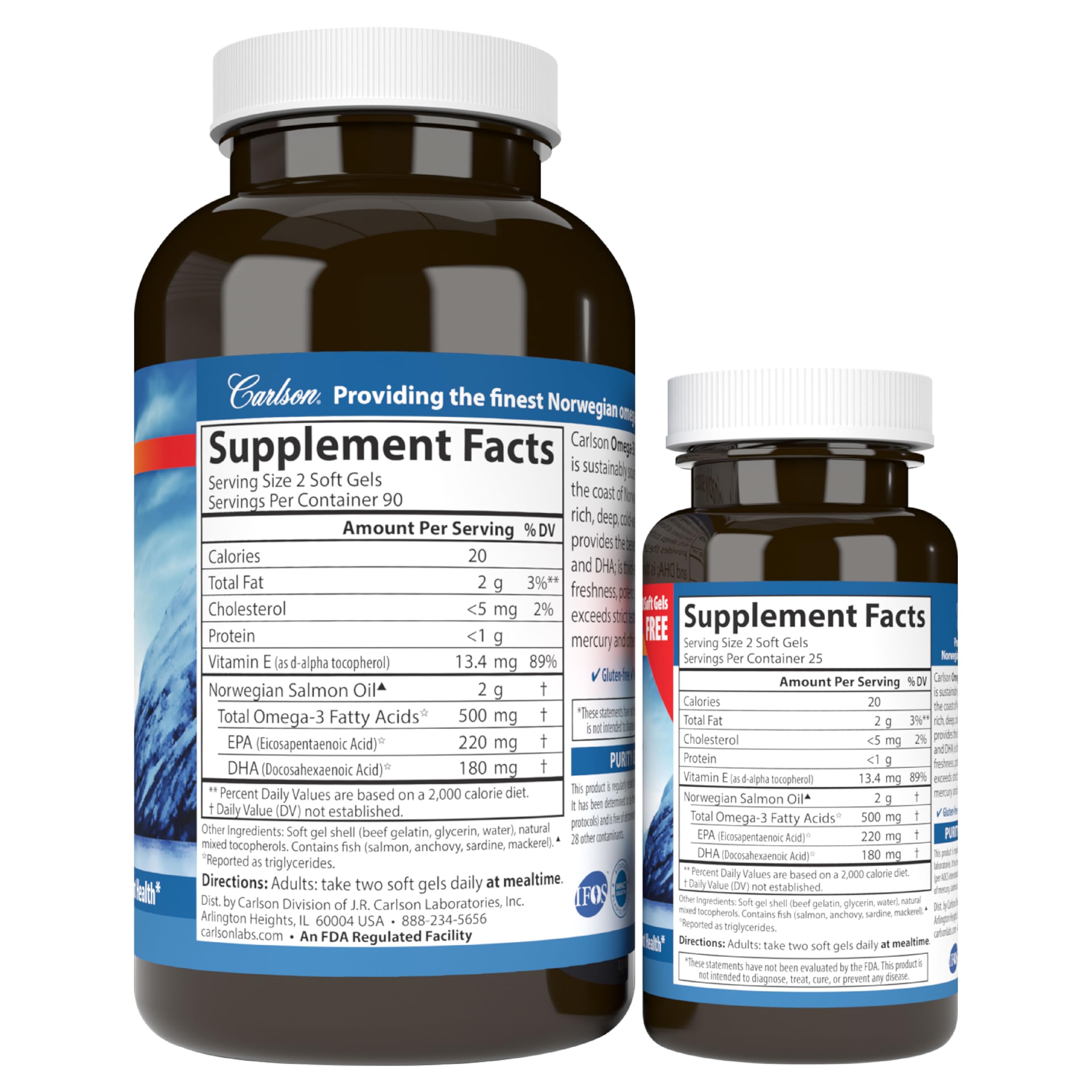 Carlson salmon oil packaging design suggests premium, sustainably sourced supplement on shelves