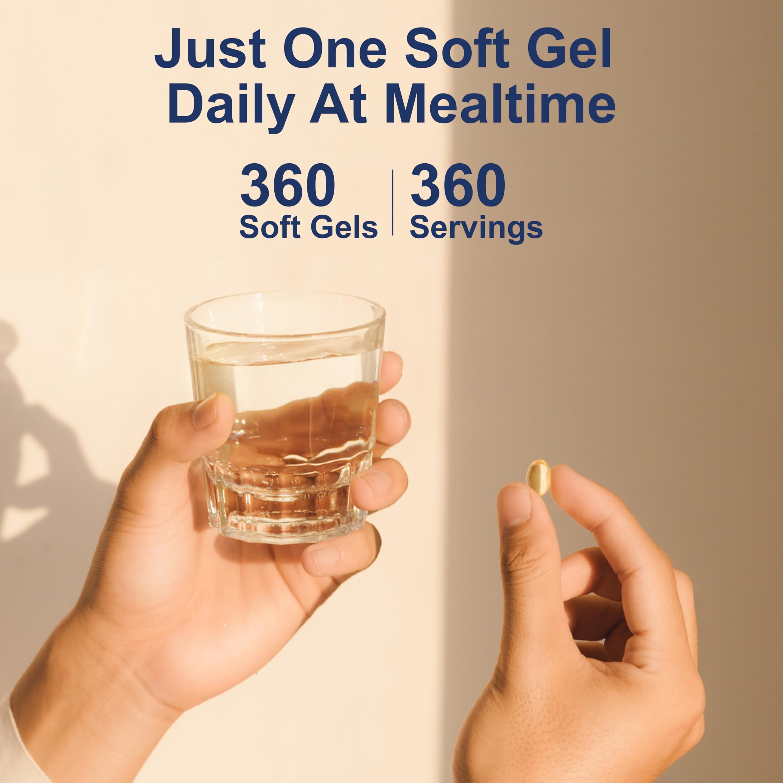 Carlson Solar D Gems omega-3 capsule close-up with EPA and DHA information.