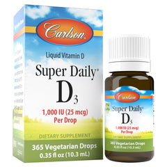 Carlson Super Daily D3 bottle with dropper for daily vitamin D intake.