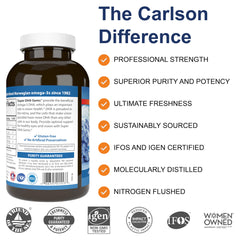 Carlson Super DHA Gems capsule closeup reveals high DHA softgels designed for cognitive wellness