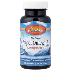 Carlson Super Omega-3 Gems bottle with softgels for daily wellness.
