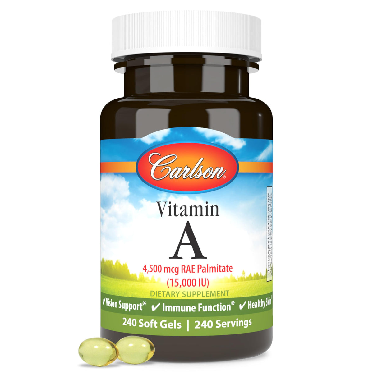 Carlson Vitamin A 15000 IU palmitate bottle for daily vision and skin support