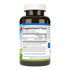 Carlson Vitamin A 25,000 IU label close-up for potency and quality verification.
