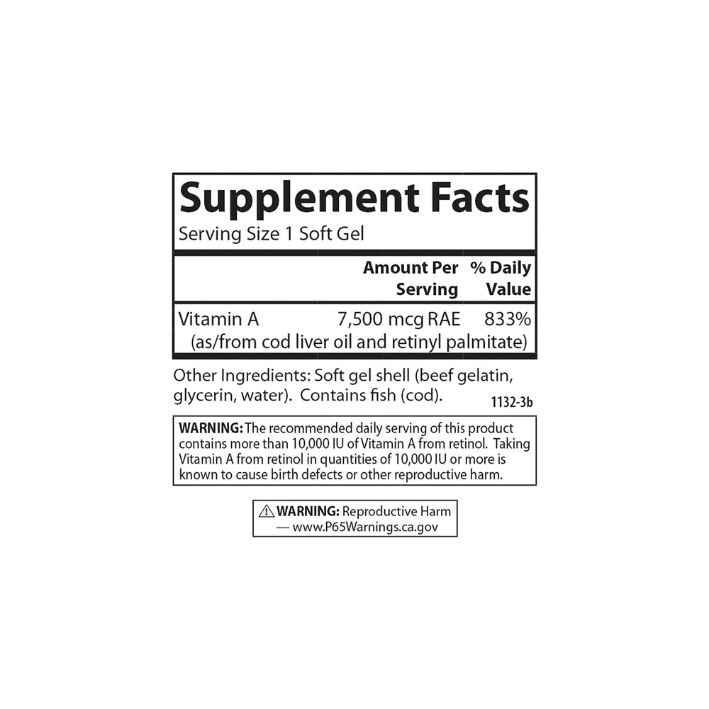 Carlson Vitamin A 25,000 IU packaging on shelf for easy access.