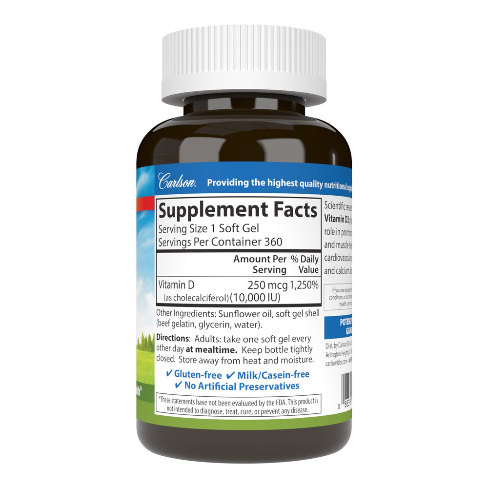 Carlson Vitamin D3 10000 IU softgel pack supports immune and bone health