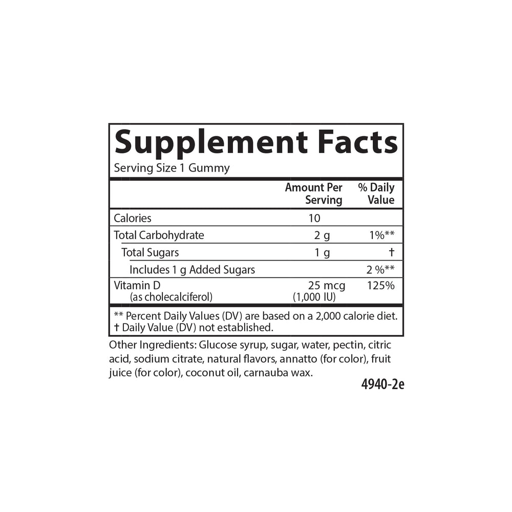 Carlson Vitamin D3 Gummies bottle side highlights ingredients and no artificial colors