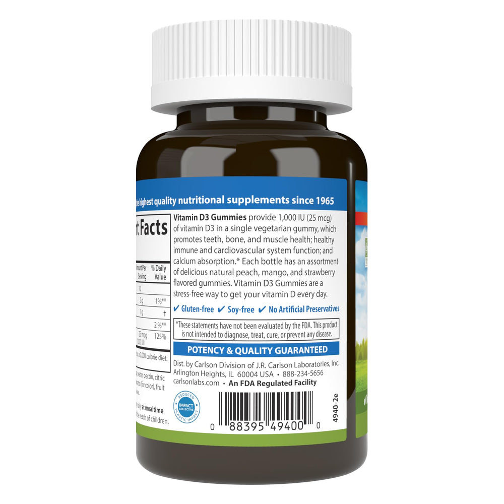 Carlson Vitamin D3 Gummies use with water for easy daily routine