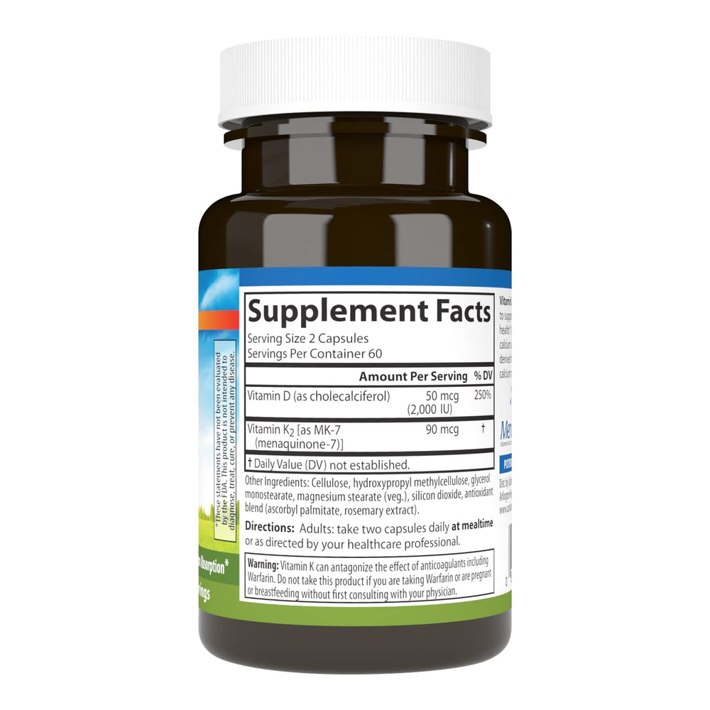 Carlson Vitamin D3 + K2 bottle close-up shows potency and quality for bone support