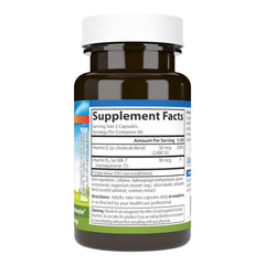 Carlson Vitamin D3 + K2 bottle close-up shows potency and quality for bone support