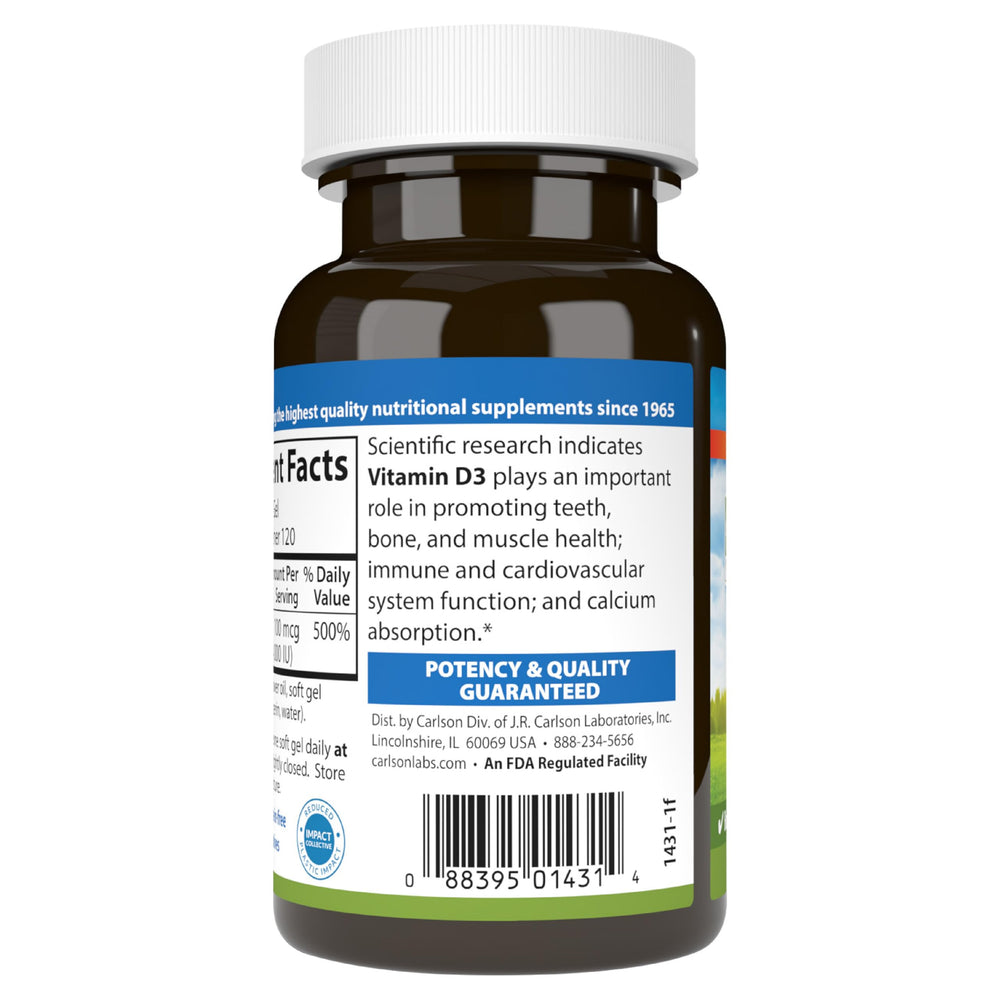Immune support concept with Carlson D3 bottle and citrus backdrop.