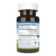 Carlson Vitamin D3 softgel closeup shows 1,000 IU per capsule