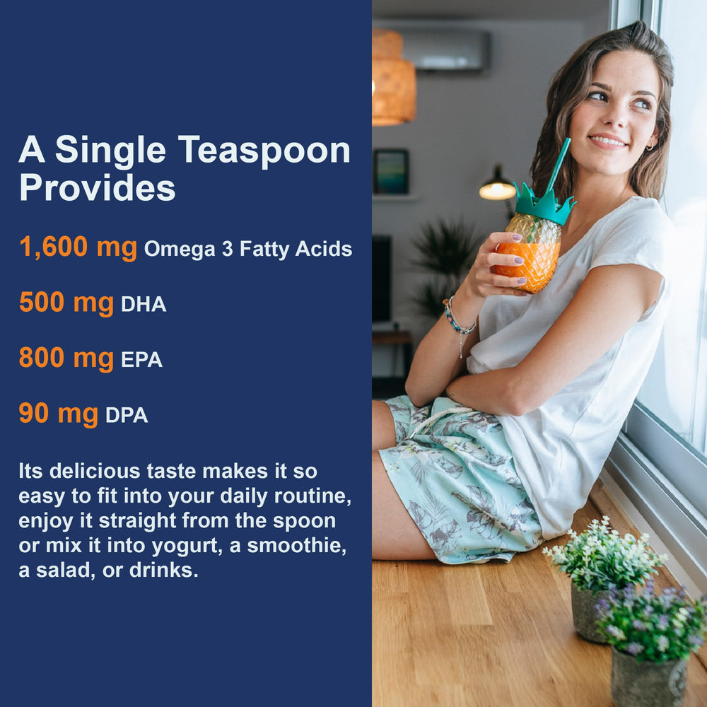 Wild-caught Carlson oil on bottle label emphasizing sustainability.