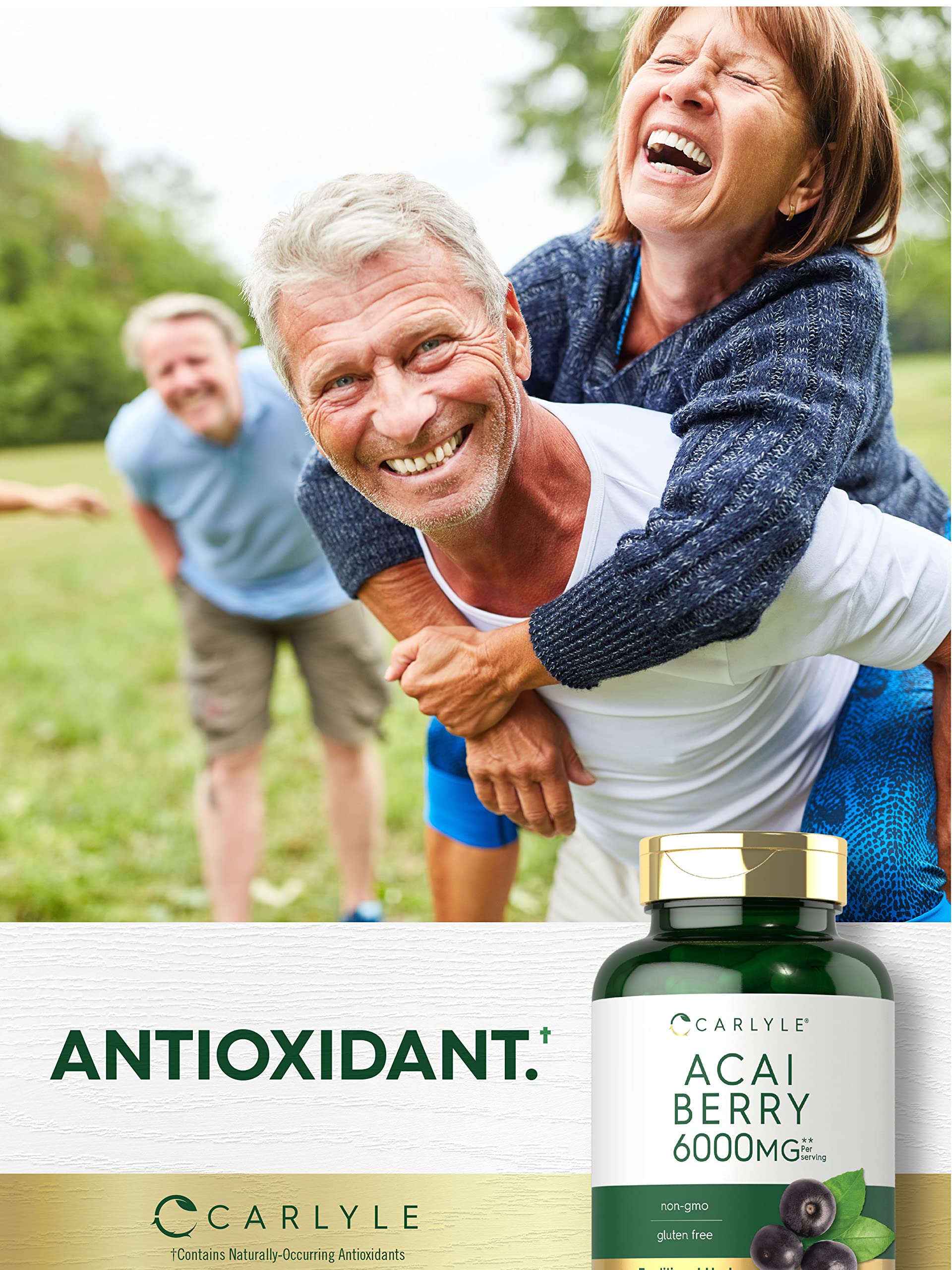 Carlyle Acai Berry Capsules bottle being poured for easy daily use