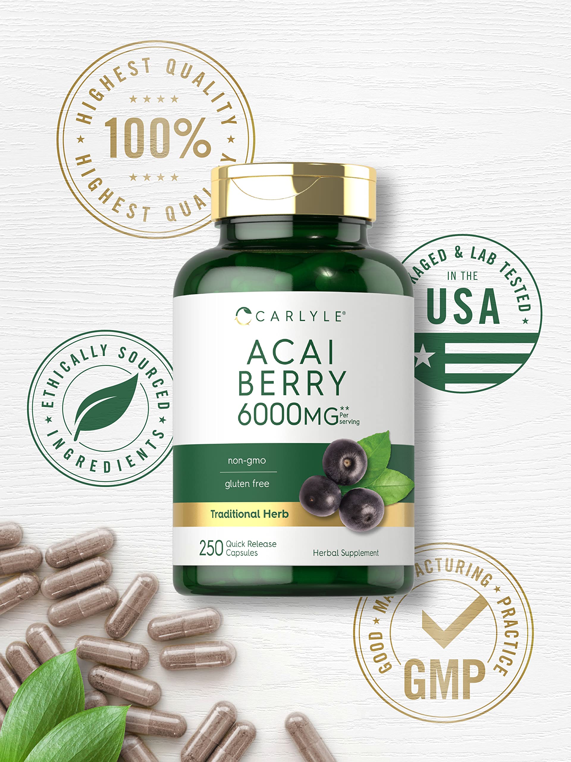Carlyle Acai Berry Capsules ingredients label for transparent sourcing