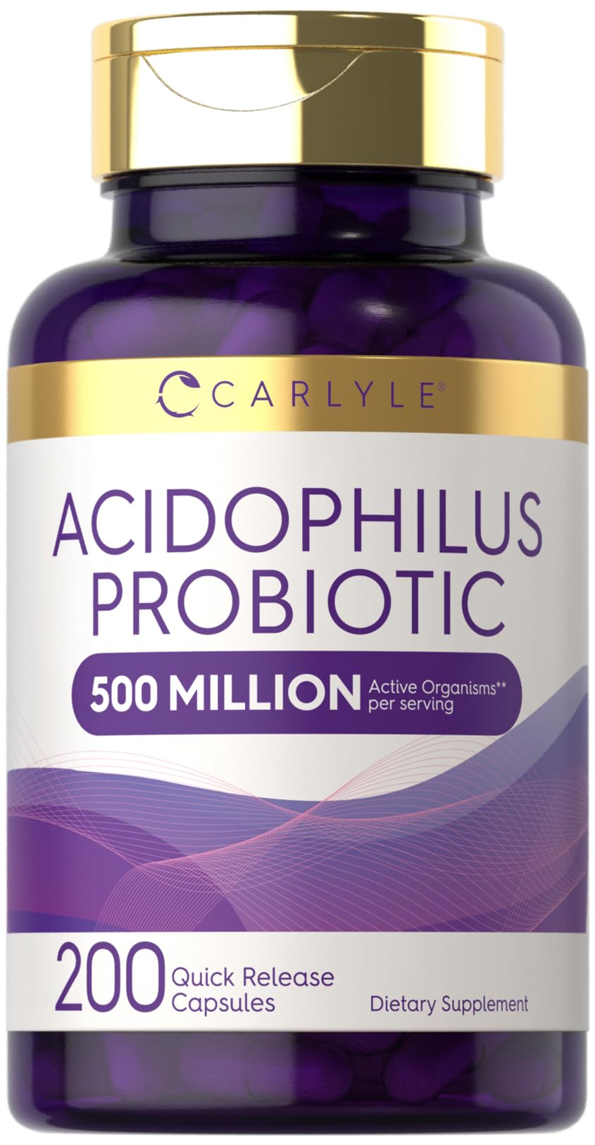 Carlyle Acidophilus probiotic bottle label signals daily gut balance support