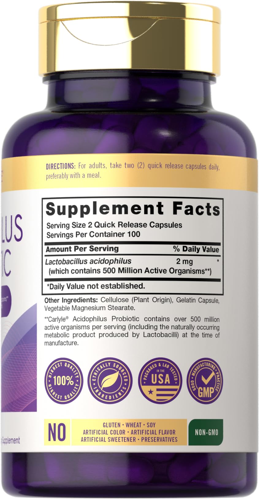 Carlyle Acidophilus capsules close-up on tablet surface for easy daily use