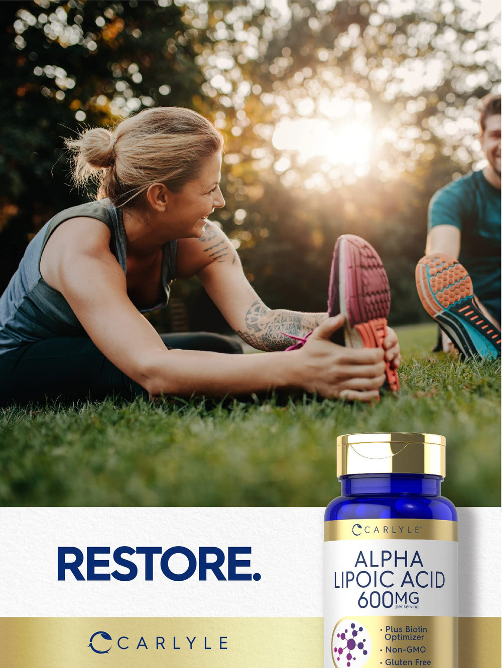 Carlyle Alpha Lipoic Acid 600mg ingredient panel showcasing premium quality ingredients.