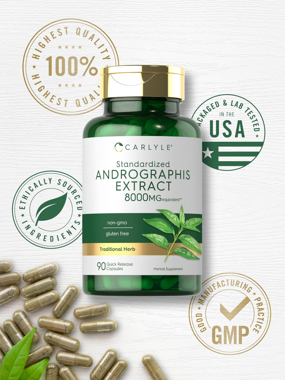 Carlyle Andrographis bottle with water for easy daily use.