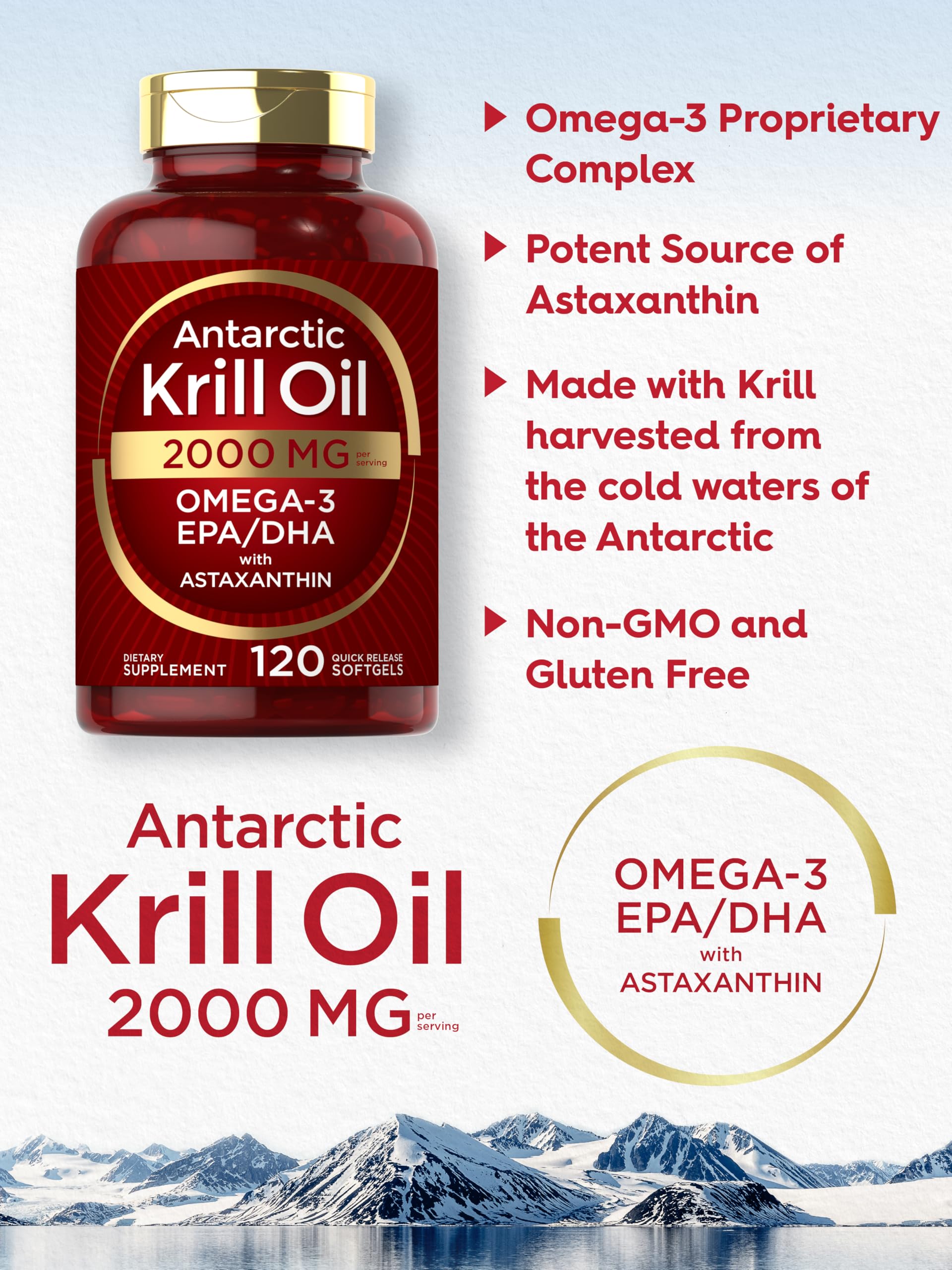 Carlyle Antarctic Krill Oil label close-up with astaxanthin for natural color