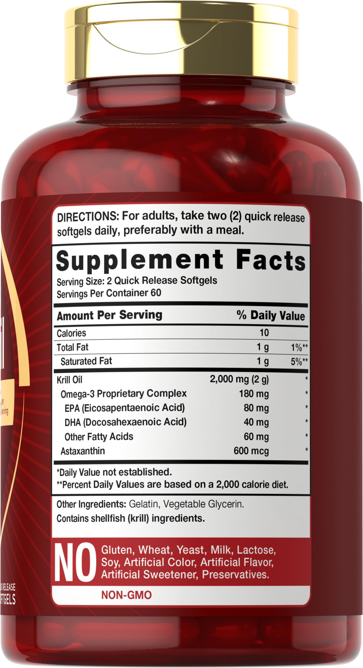 Close-up of Carlyle Krill Oil softgels highlighting easy-to-swallow capsules.